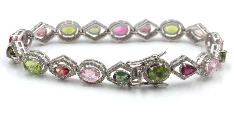 Exquisite 10.30CTW Oval & Pear Cut Faceted Multi Colored Tourmaline & Diamond Tennis Bracelet in 14K