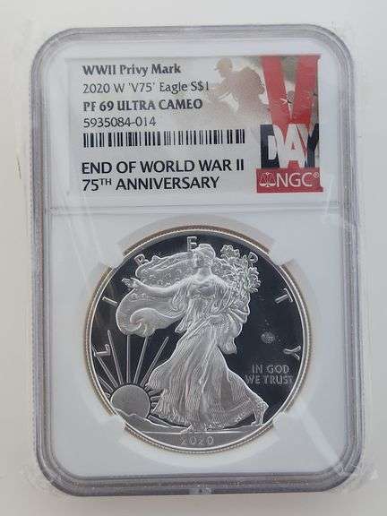 2020 W V75 Silver Eagle, NGC PF69 Ultra Cameo WWII Privy Mark