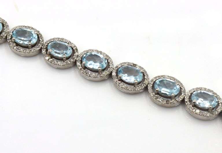 Dreamy 14.10CTW Oval Emerald-Cut Blue Topaz & 3.00CTW Diamond Tennis Bracelet in 14K White Gold Over