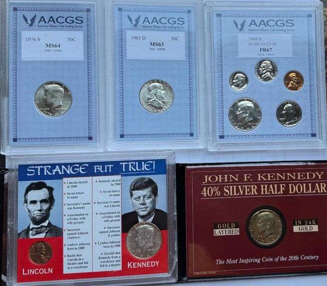Five US Silver Halves in Holders