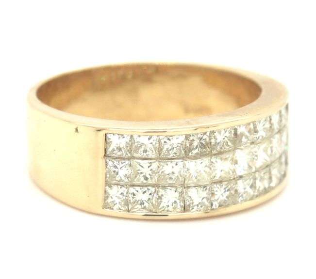 14kt Yellow gold 1ctw invisible set diamond wide band
