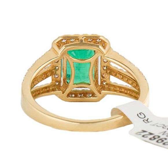 New 2.03ct Emerald Cut Emerald and 0.60ctw Diamond Frame Triple Shank Ring in 14K