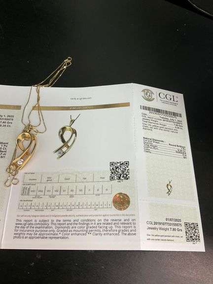 CERTIFIED 14K YELLOW GOLD NECKLACE WITH DIAMOND PENDANT
