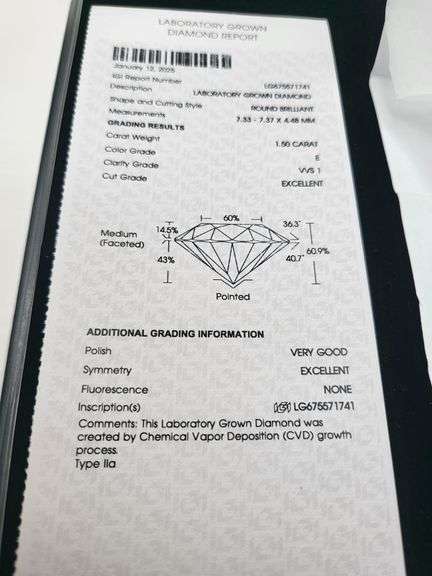 High quality loose Diamond " 1.5 CT lab grown VVS1/ E  diamond"