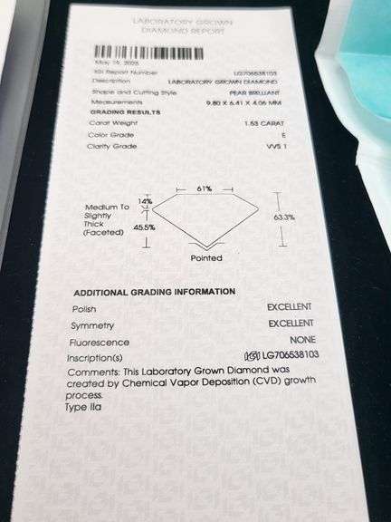 High quality loose Diamond " 1.53 CT lab grown VVS1/ E  diamond"