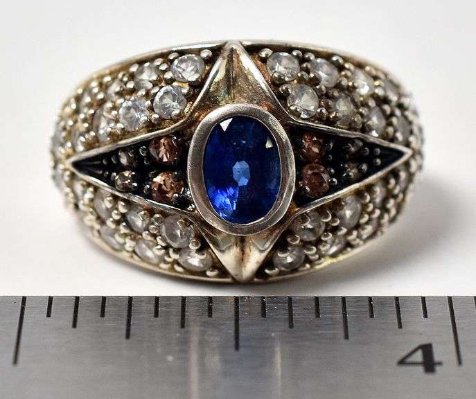 Blue Sapphire Ring with Colored Accents in Sterling Silver
