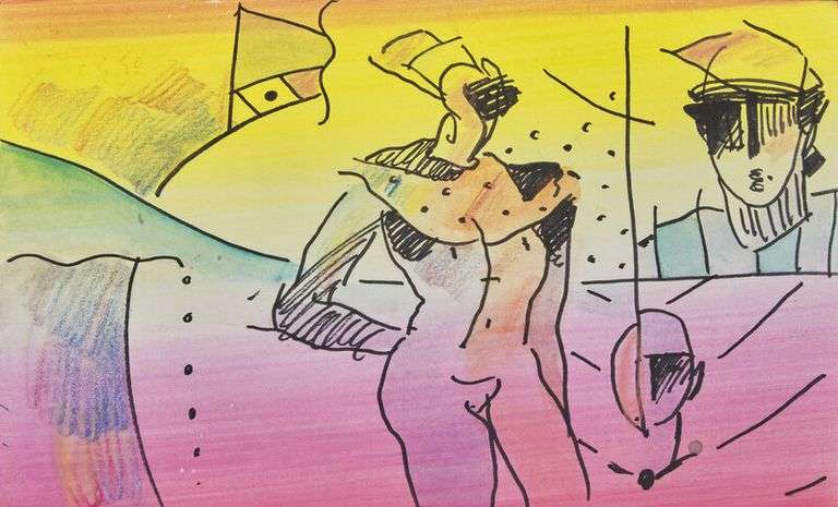Rare Peter Max One-of-a-Kind Original Mixed Media 'Abstract Figures', 1990