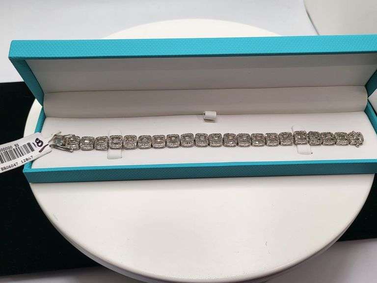 Elegant over 4ct Natural Emerald cut design diamond Bracelet-  in Sterling Silver – Size 7