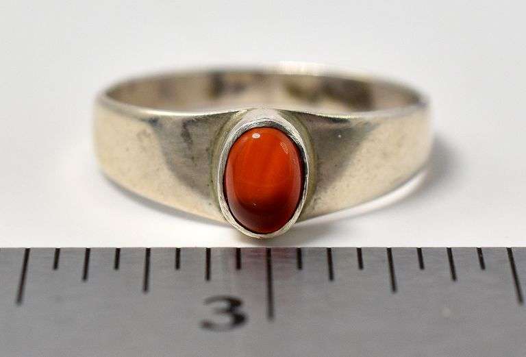 Cute Simple Band Ring with Orange Stone in Sterling Silver