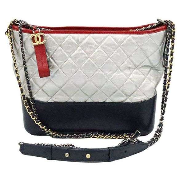 Chanel Gabrielle Quilted Metallic Aged Calfskin Hobo Bag
