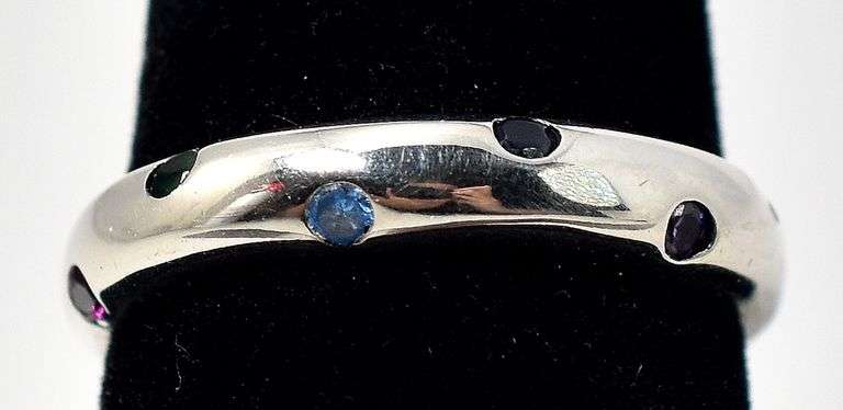 Multicolored Gemstone Band Ring in Sterling Silver