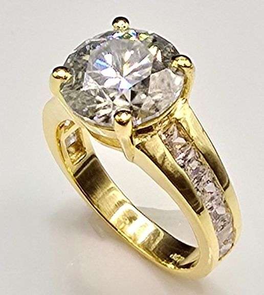 Large 14 K Yellow Gold Plated Huge 5 Ct Lab Simulated Diamond Ring