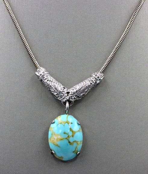 Vintage 925 sterling silver Turquoise pendant on chain