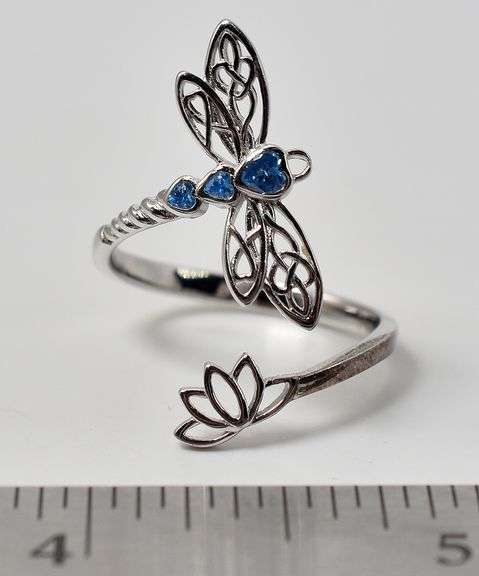 Cute Dragonfly Ring with Blue Gemstones in Sterling Silver