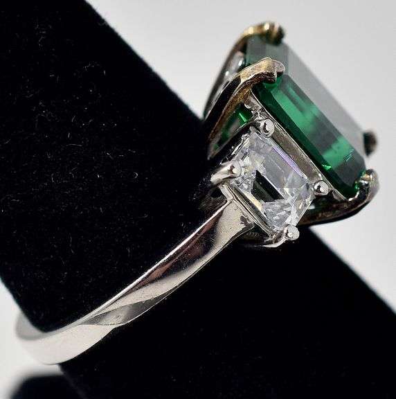 Octagon Cut Green Gemstone with White Accents in Sterling Silver