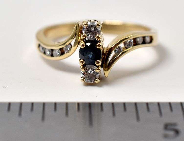 Perfect 18K Yellow Gold Blue Sapphire and Diamond Ring