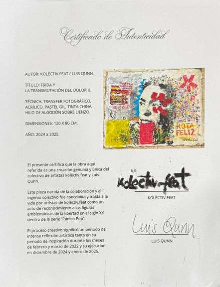 Spectacular Mixed-Media Unique Painting on Canvas by Kolectiv Feat / Luis Qunn, "Frida"