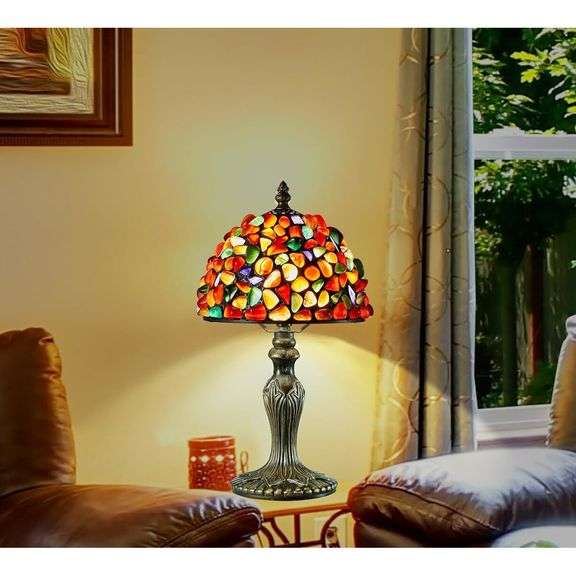 Agate and Amber Stained Glass Table Lamp
