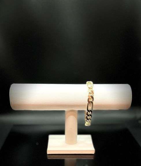 Sharp Italian 34.7 Gram 14 K Yellow Gold Plate Figaro Bracelet