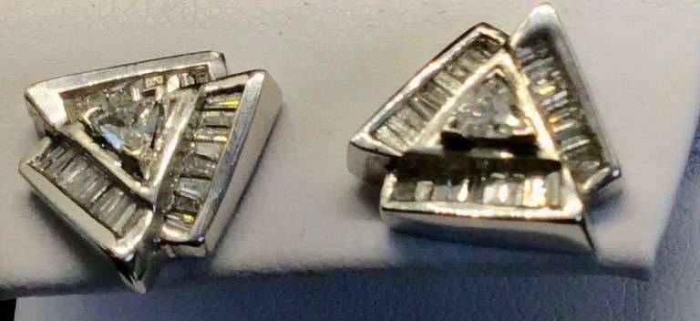 14K White Gold Emerald Cut Diamond Cluster Earring
