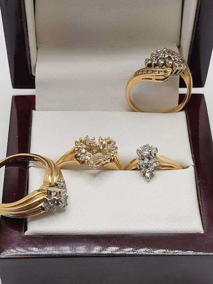 4 rings, Absolutely gorgeous 14k yellow gold and diamond cluster rings
