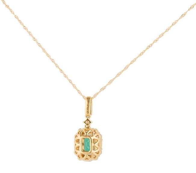 New 0.76ct Emerald Cut Emerald and 1.01ctw Diamond Frame Pendant Necklace in 18K
