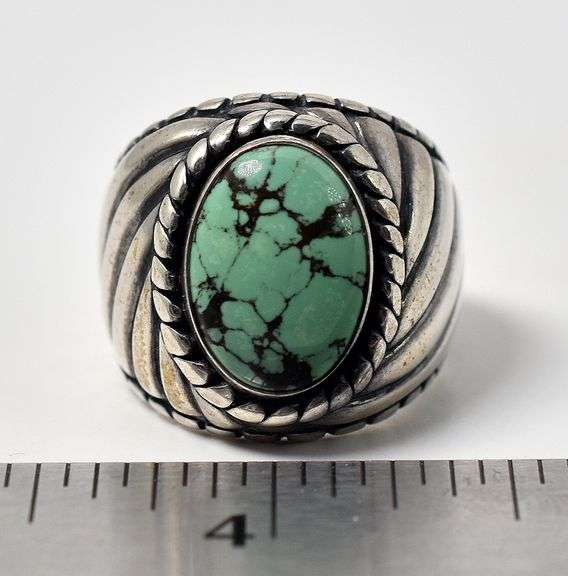 Green Stone Wide Band Ring in Sterling Silver