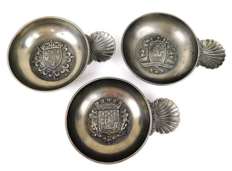 3 French Pewter Sommelier Wine Tasting Cups