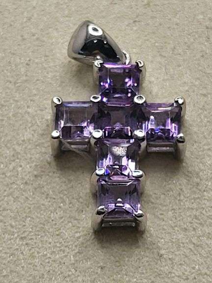 Over 5ctw Violet Sapphire on 14k white gold  cross pendent