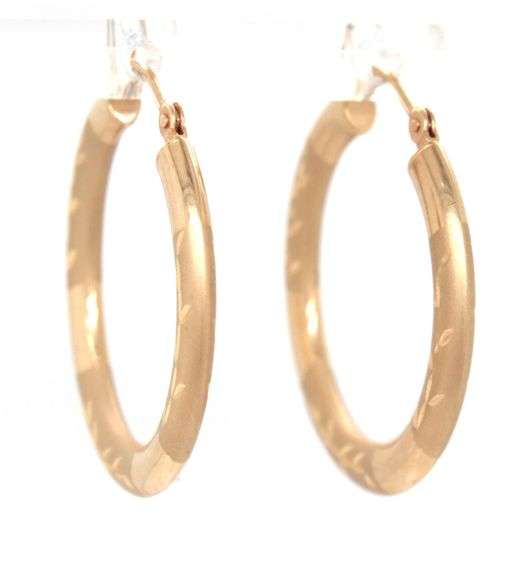 14kt Yellow gold diamond cut hoop earrings
