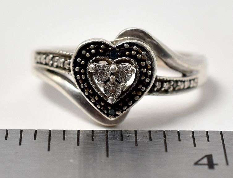 Diamond Chip Heart Ring with Accents in Sterling Silver