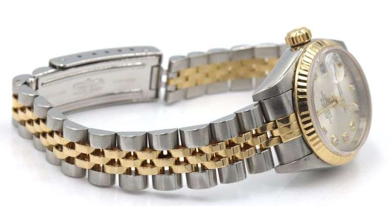 Rolex DJ 26mm silver diamond dial in fluted bezel on Jubilee bracelet watch