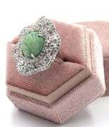 Exquisite 7.75CTS Oval Shaped Cabochon-Cut Natural Emerald & 2.35CTW White Sapphire ring in Sterling