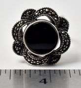Onyx and Marcasite Ring in Sterling Silver