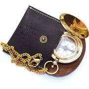 Handmade Brass Pocket Compass with Leather Case