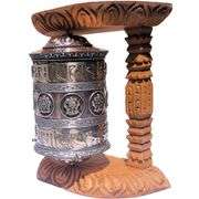 Large Tibetan Prayer Wheel with Wood Frame
