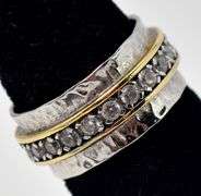 Inlaid CZ Textured Band Ring in Sterling Silver