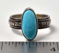 Turquoise Ring with Floral Design in Sterling Silver