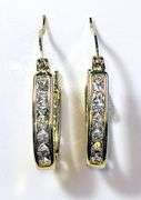 Dazzling Sparkling 14 Kt Gold Plated Princess Cut Lab Simulated Diamond Hoop Earrings