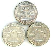 3 Different Silver Franklin Half Dollars: 1954-1963-D