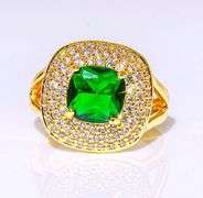 Stunning 18 Kt Yellow Gold Plate 4 Piece Lab Simulated Emerald Jewelry Set