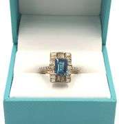 Stunning Very Rare 3.00CTS Emerald Cut London Blue Topaz & Diamond Ring in Sterling Silver