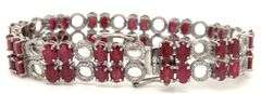 Enamoring 32.00CTW Oval Faceted Ruby & Diamond Bracelet in 14K White Gold Over Sterling Silver