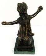 Vintage Bronze Girl with Blindfold Sculpture