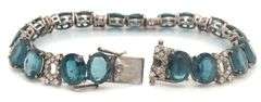 Awesome 50.89CTW Oval Emerald-Cut Blue Topaz & Diamond Bracelet in 14K White Gold Over Sterling Silv