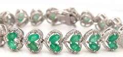 Amazing 10.90CTW Oval Faceted Emerald & 2.80CTW Diamond Heart Shaped Link Bracelet in 14K Yellow Gol