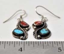 Turquoise and Coral Gemstone Dangle Earrings in Sterling Silver