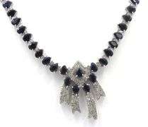 Stunning 37.00 Pear Shaped Faceted Blue Sapphire & 6.05 Diamond Necklace in 14K White Gold Over Ster