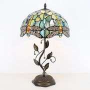 Dragonfly Stained Glass Table Lamp with Metal Leaf Base