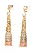 Attractive 14K Tri-olor Gold Dangle Post Earrings